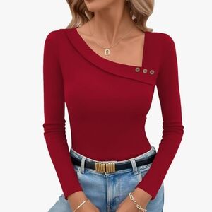 Elegant Red Asymmetrical Women's Top NIP Sz S